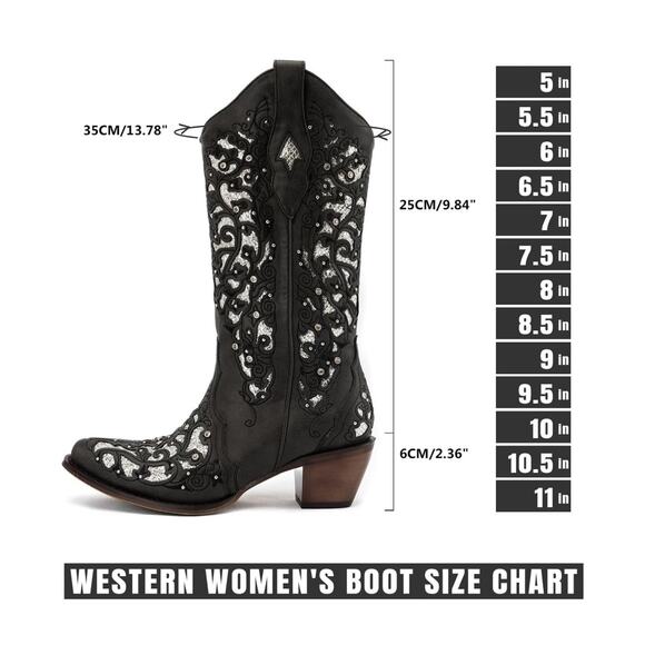 SO SIMPOK Women's Rhinestones Western Cowboy Boots Chunky Mid Calf Boots Size 4 - Picture 3 of 6